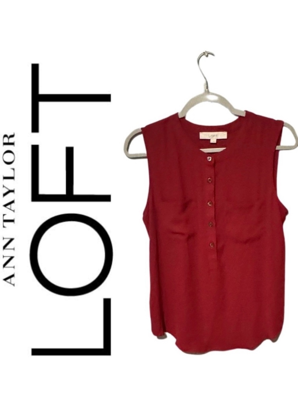 LOFT Sleeveless Button-Front Shell - Burgundy